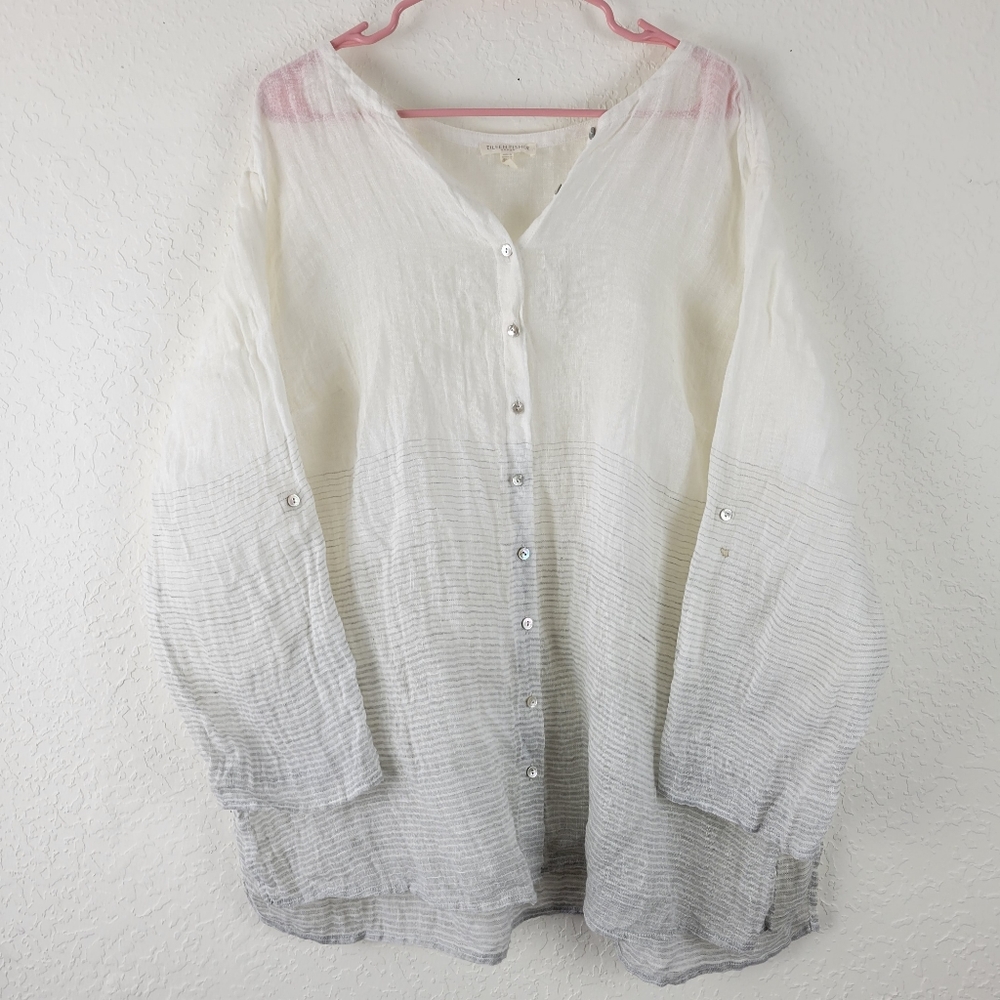 Eileen Fisher 100% Linen Striped Button Down 3XL